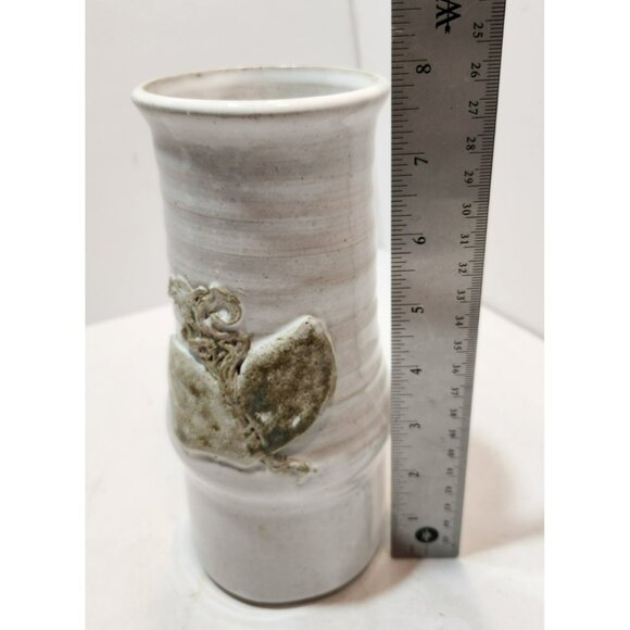 Harrodsburg Pottery Vase Tumbler White with Green Design 8" Tall by 4" Wide - Picture 11 of 12
